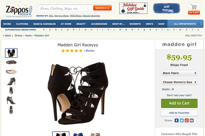 Ficha producto Zappos