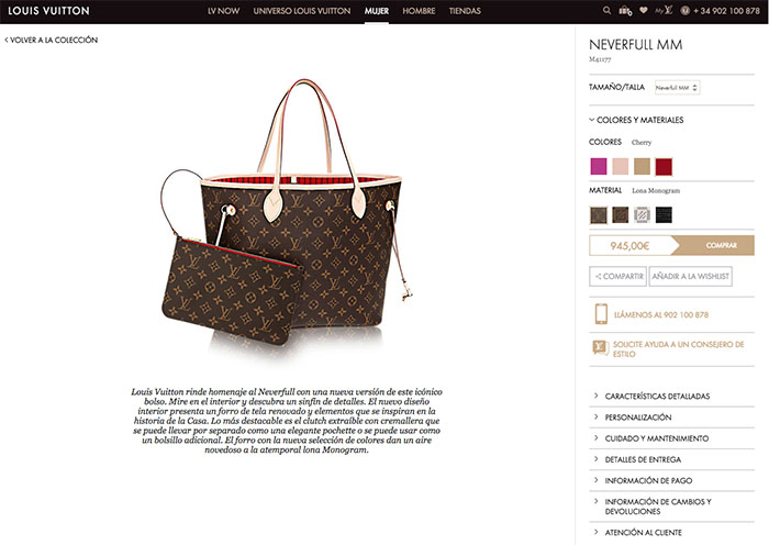 ficha producto ecommerce lujo