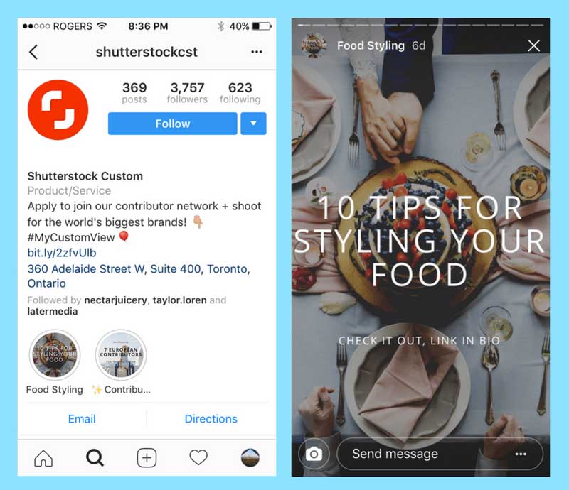 Shutterstock y su uso de los Hightlights de Instagram Stories