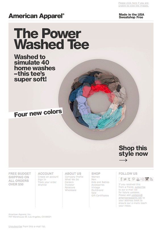 GIF de American Apparel mostrando línea de colores