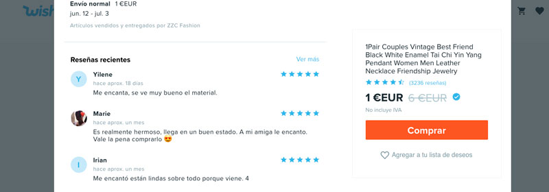 Comentario en Wish con Emojis
