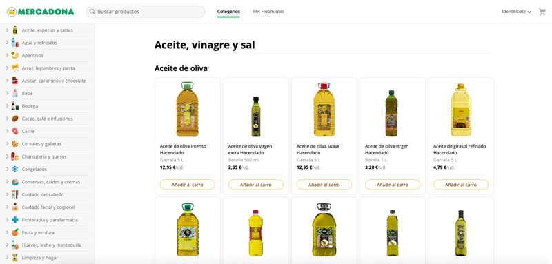 Mercadona usando iconos en los menús