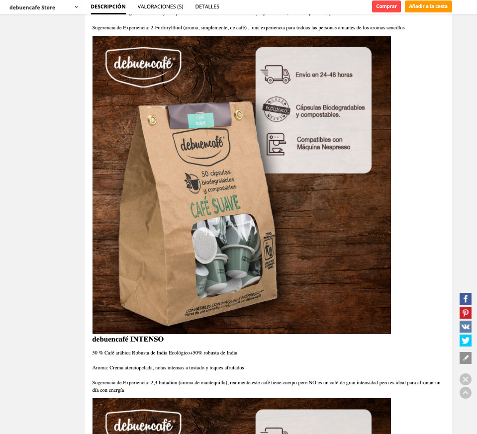 Ficha de producto de Aliexpress