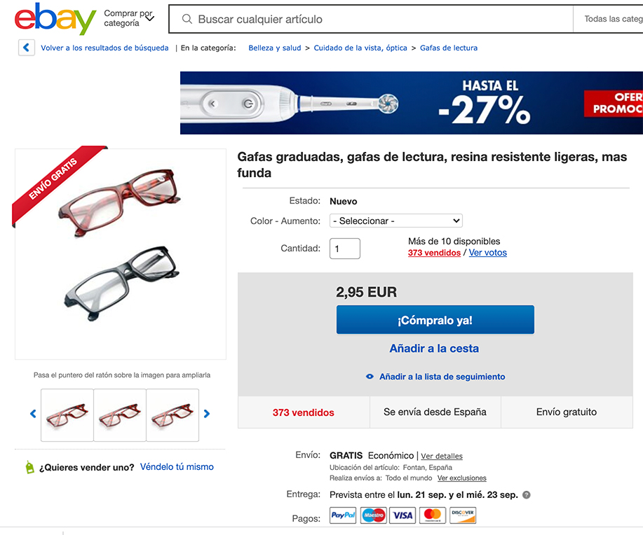 Ficha de producto de Ebay