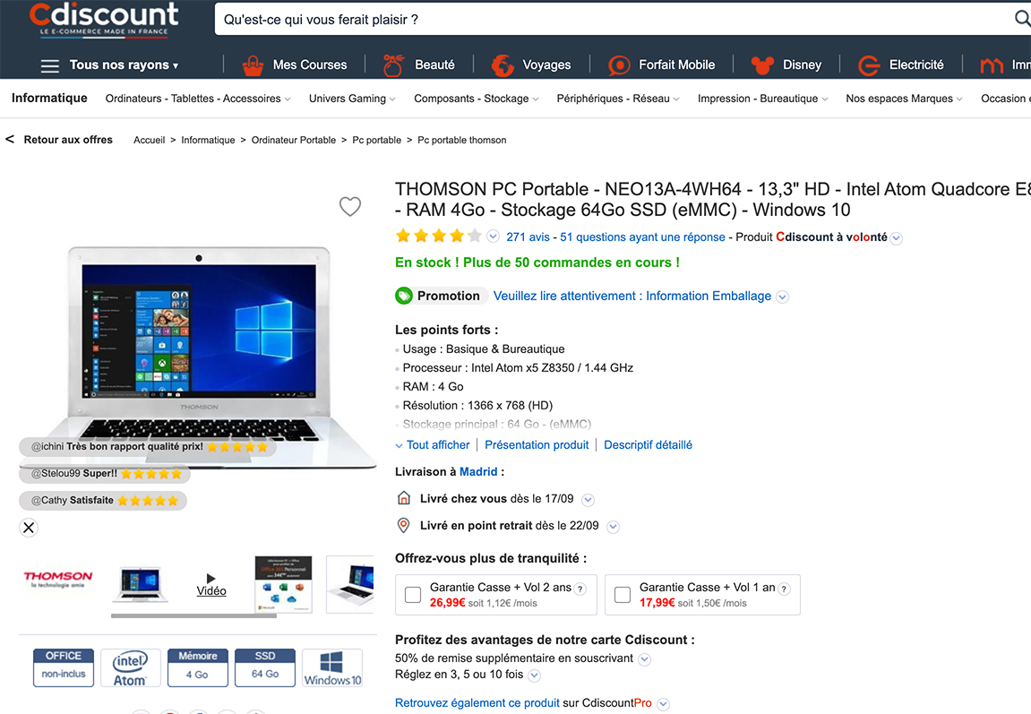 Ficha de producto de Cdiscount