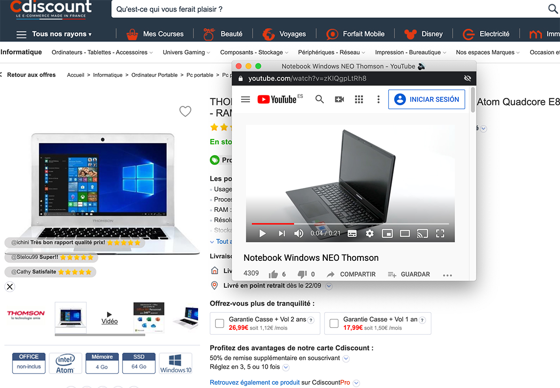 Vídeo Youtube en ficha de producto Cdiscount