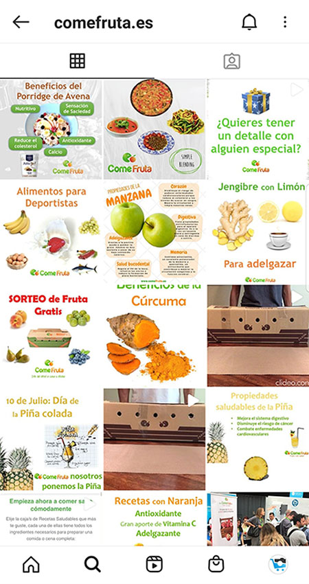 Feed ComeFruta Instagram