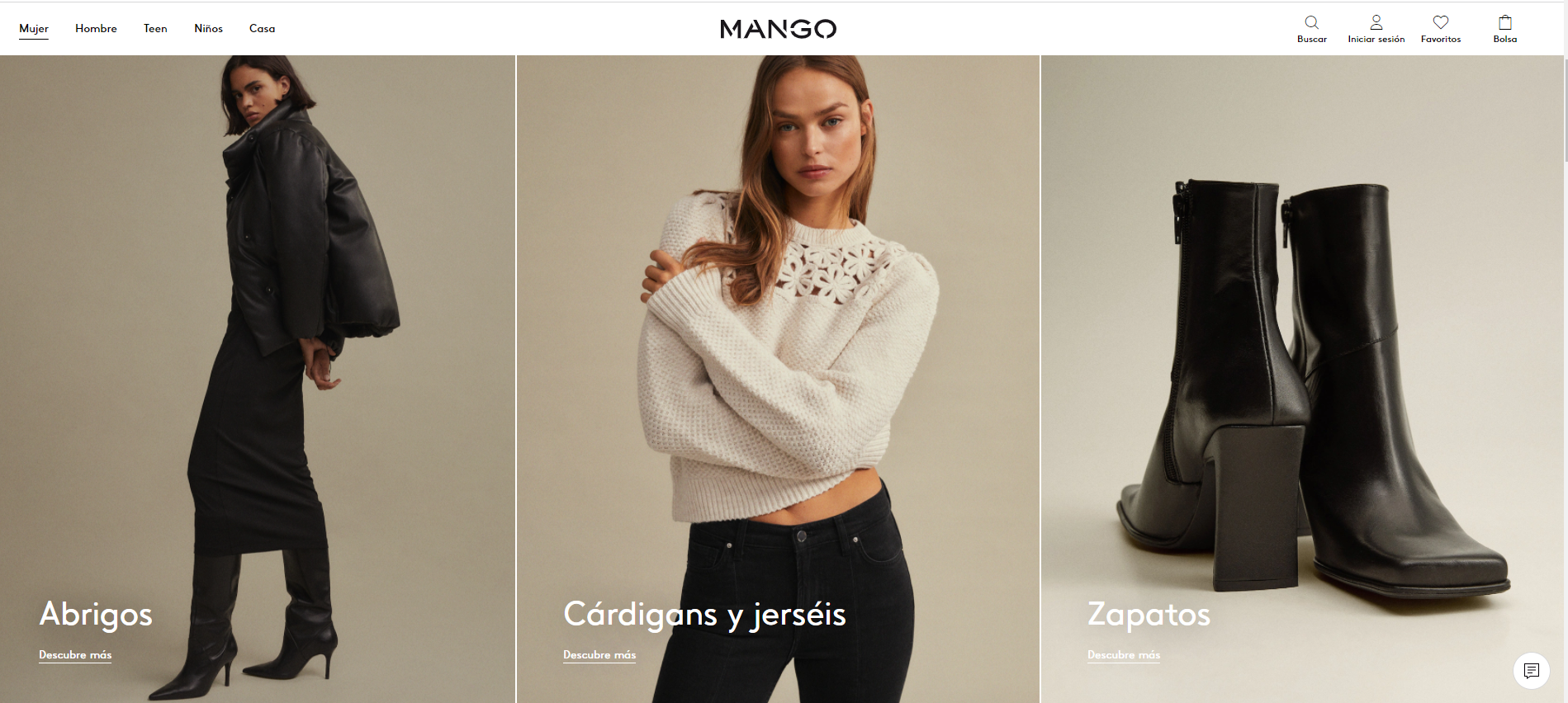 Categorías con fotografías en Mango
